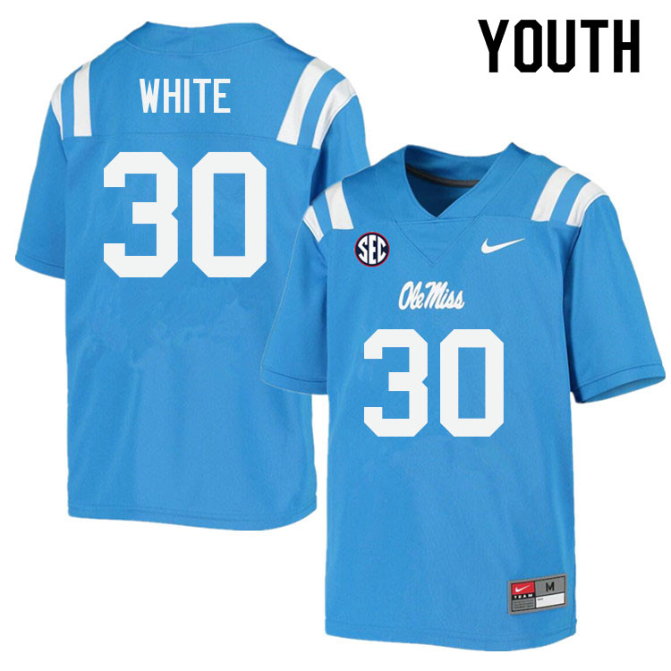 Youth #30 Trip White Ole Miss Rebels College Football Jerseys Sale-Power Blue